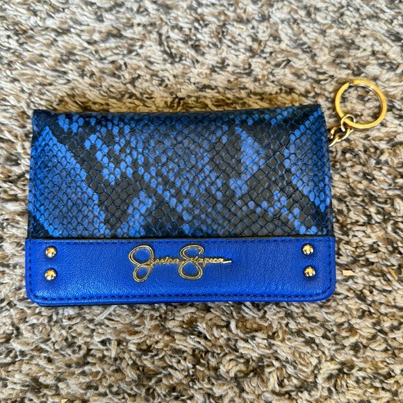 Jessica Simpson Handbags - Jessica Simpson Keychain Wallet Snakeskin Blue